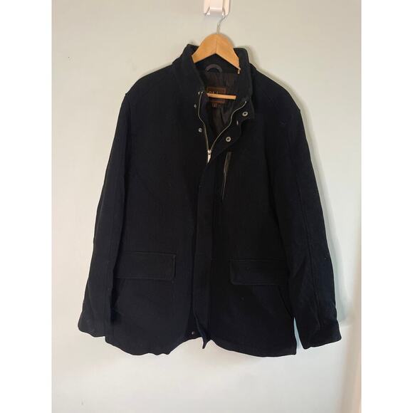 Cole Hann men’s large wool blend coat full zip, lined, pockets, black ribbed - Picture 1 of 9